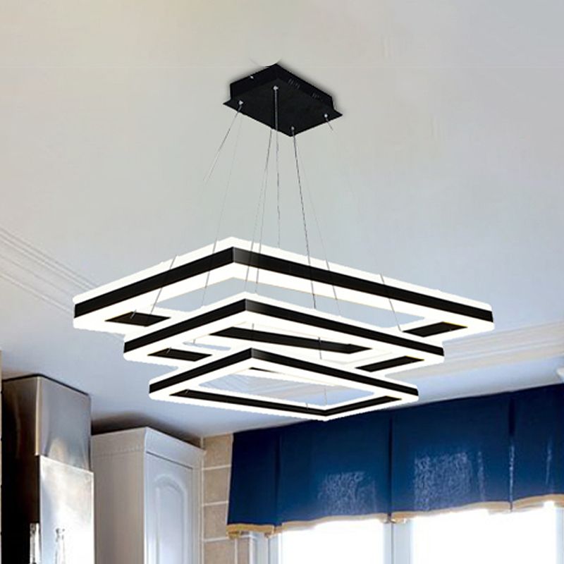 Luce del soffitto rettangolare acrilico LED moderno LED 1/2/3 light Black Candelier ciondolo in luce calda/bianca