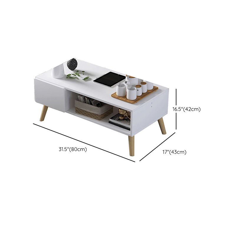 16.53"H Rectangle Wood Coffee Table 4 Legs Cocktail Table with Storage