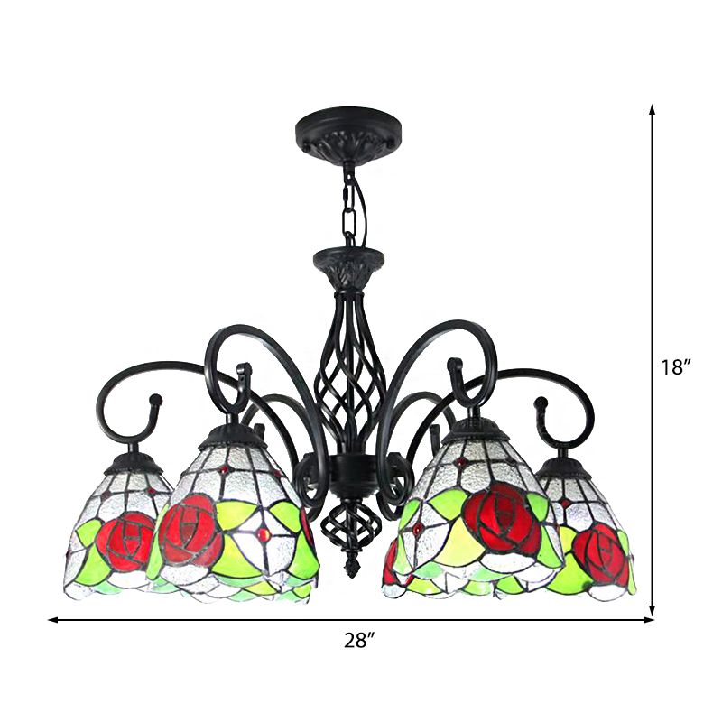 Tiffany Rose Chandelier Light 6 lumières Tanage Tanage Pendante intérieure Lumière en rouge pour le salon