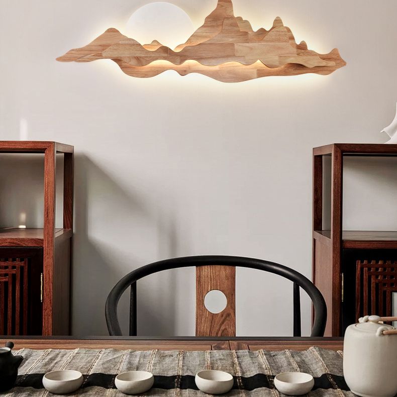 Contemporary Mountain Wall Mounted Lights Wood Flush Mount Wall Sconce for Living Room