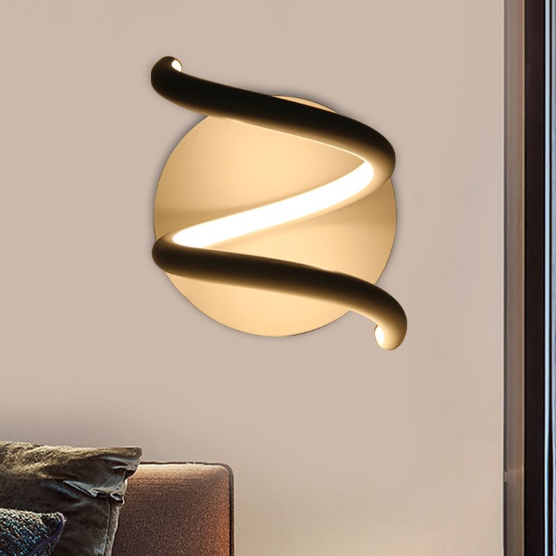 Lámpara de luz en espiral acrílica lámpara de pared blanca led minimalista con placa posterior redonda