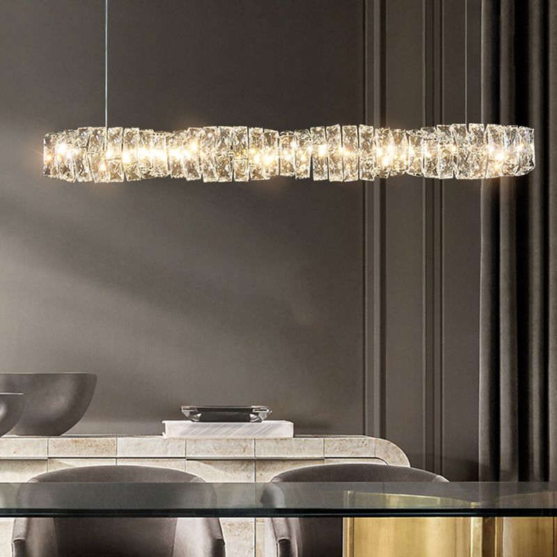 LED Long Linear Crystal Island Lamp Nordic Modern Modern Dining Salle Hanging Light