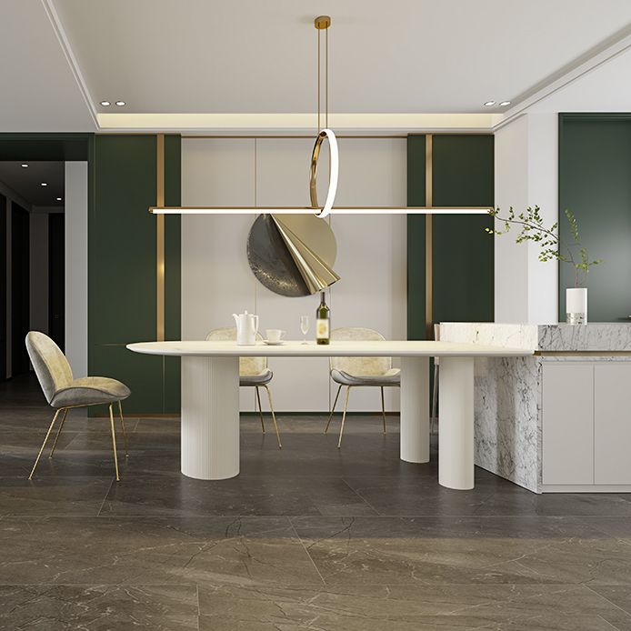 Mesa de comedor moderna de forma libre de metal, mesa de piedra sinterizada para comedor
