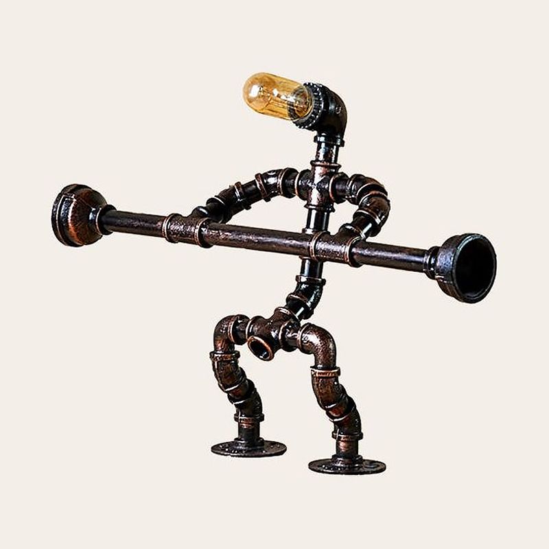 1 Bulb Iron Table Lamp Industrial Vintage Bronze Weight Lifter Design Restaurant Table Lighting with Pipe