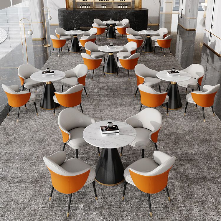 Traditional Luxury Round Dining Table Sintered Stone Table with Black Pedestal Base