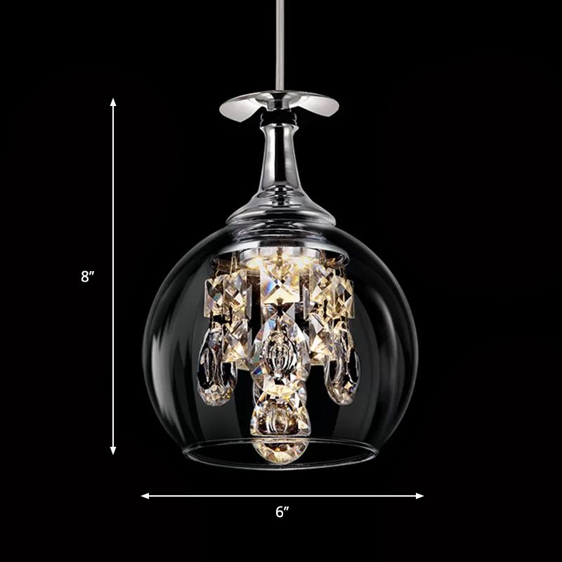 Dome Clear Glass Shade Pendant Light Crystal Accents Ceiling Light