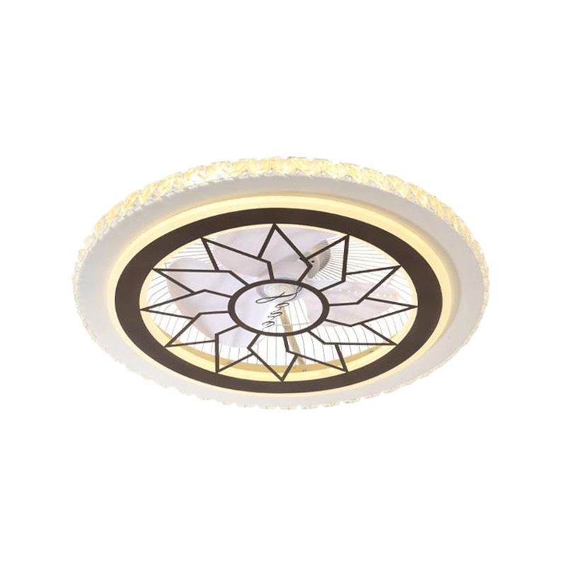 21.5' W LED Crystal Blocks Hanging Fan Lamp Contemporary White Round Dinning Room Semi Flush Light with 7 Blades