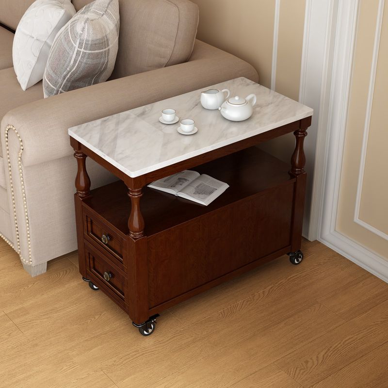13.7" W X 23.6" H Farmhouse Wood Side Table Two-Drawer Side Table with Wheels
