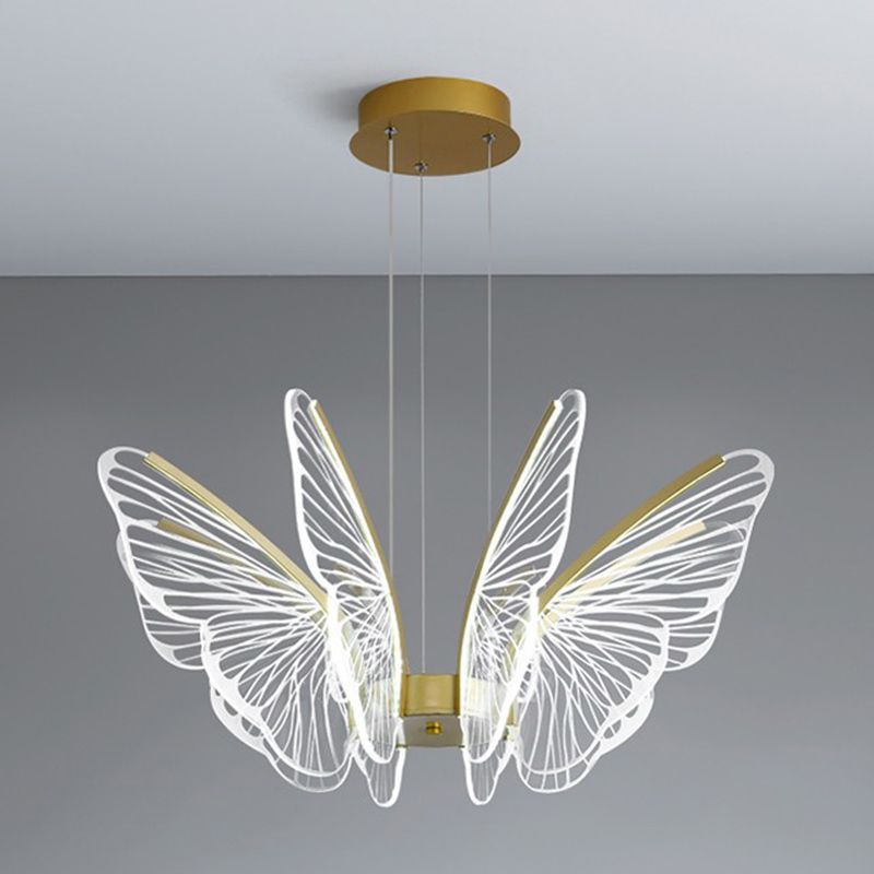Butterfly Shape Metal Hanging Light Modern Style Multi Lights Cluster Pendant in Gold