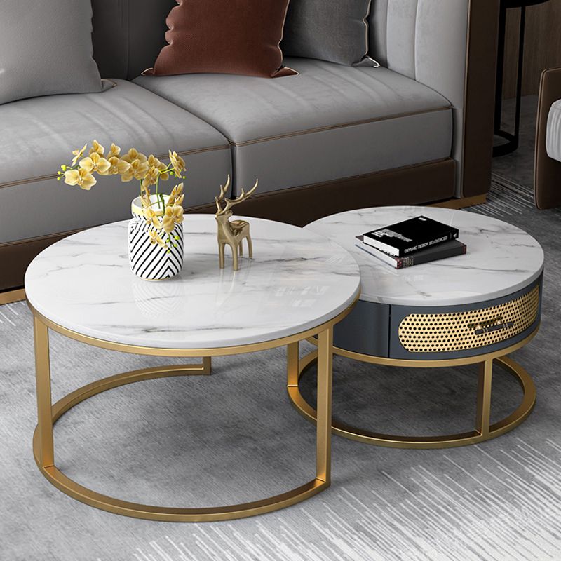 Slate Round Frame Coffee Table Nesting Modern Coffee Table Set