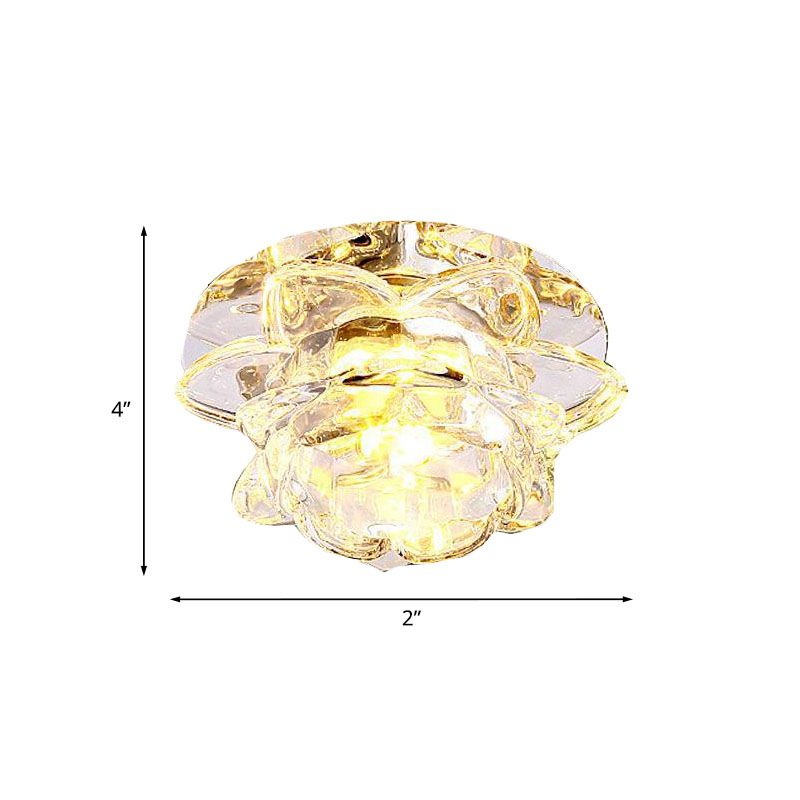 Minimal Flower Flush Mounted Ceiling Light LED Clear Crystal Flush Mount for Porch, Warm/White/Multi Color Light