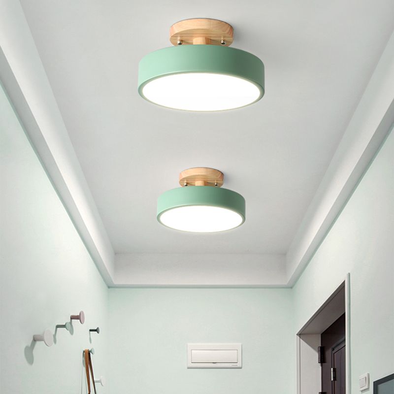 LED Round Semi Flush Nordic Metal and Wood Ceiling Semi Flush in 5 - Colors