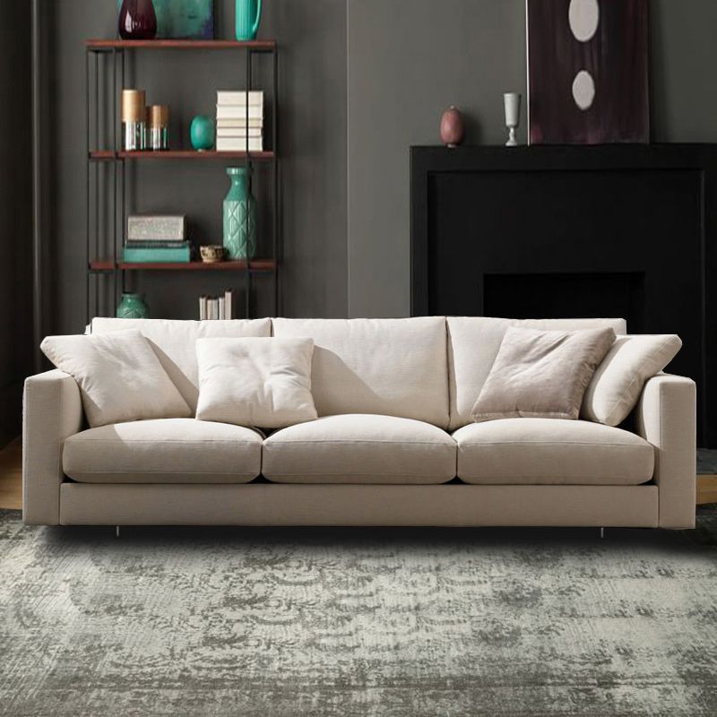 Creamy White Square Arm Contemporary Sofa with Loose Back with Multiple Cushions