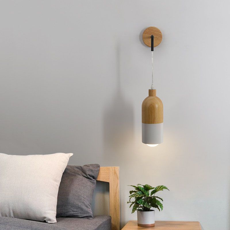 Modern Creative 1-Light Wall Lamp Wooden Geometric Wall Light for Bedroom