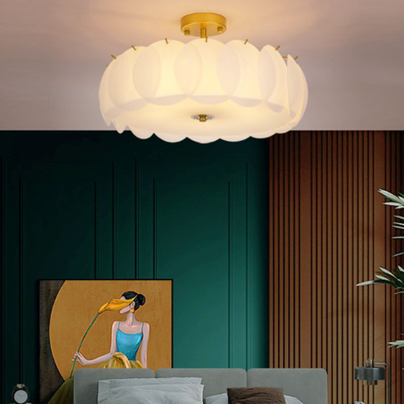 Nordic Ceiling Lighting White Glass Semi Flush Mount for Bedroom