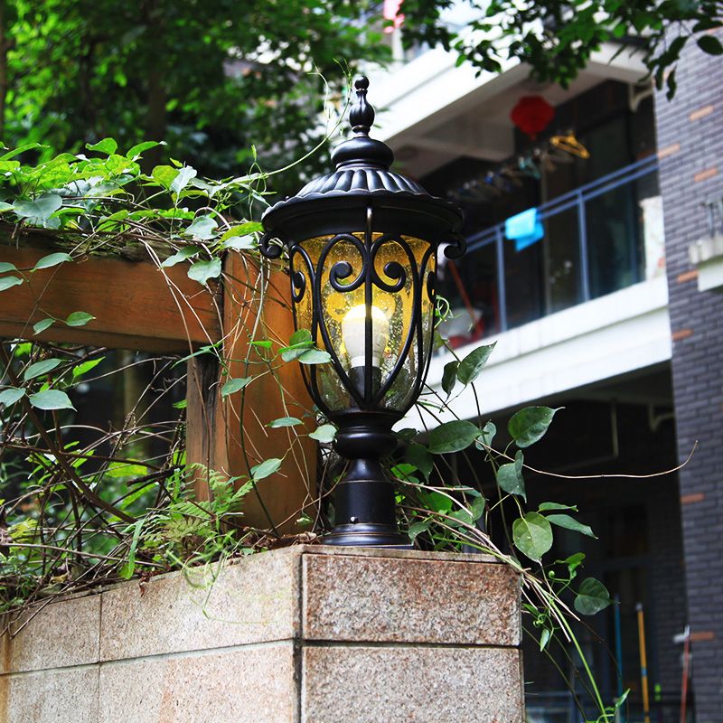 1-Light Black Pillar Lamp Waterproof Outdoor Light for Garden