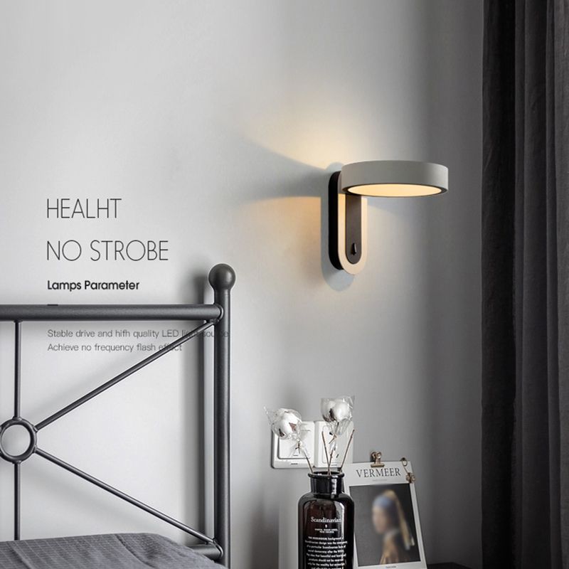 Round Shade Metal Wall Sconce Modern Style Single Light Wall Mount Lighting in Gray