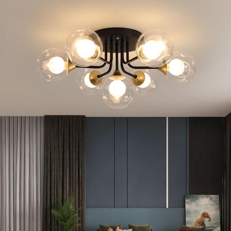 5/7-Light Modernism Black Flush Mount Lighting Glass Shaded Ceiling Light