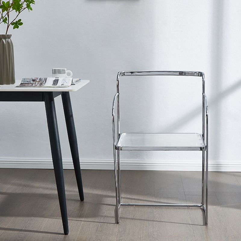 Metal Kitchen Dining Chairs Open Back Dining Side Chair in Silver