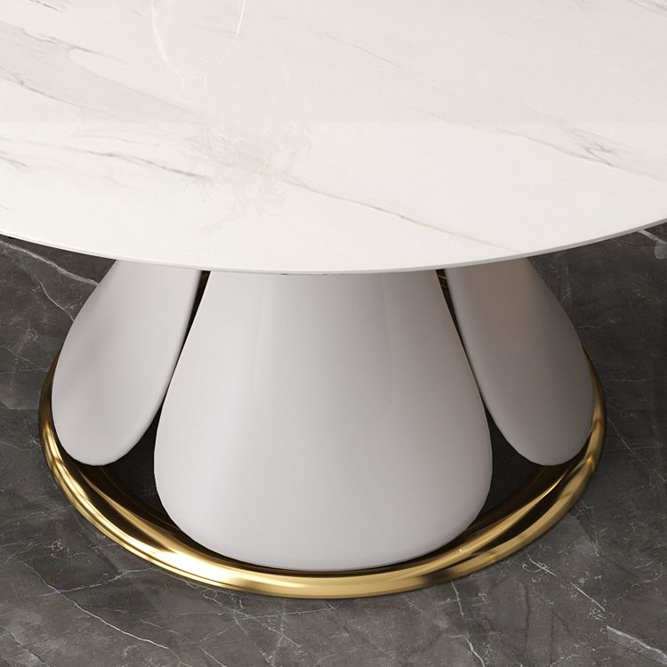 Contemporary Style Sintered Stone Dining Table with Built-in Storage Layer and Pedestal Base