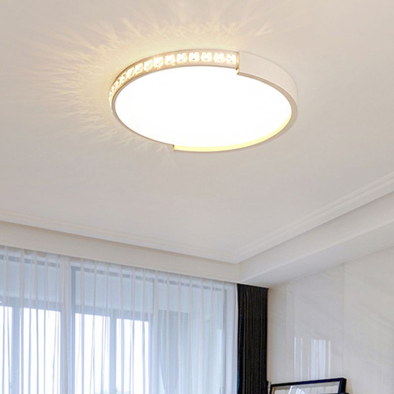 16.5"/20.5"/24.5" Dia Round Crystal Ceiling Lamp Simple White LED Flush Mount in Warm/White Light