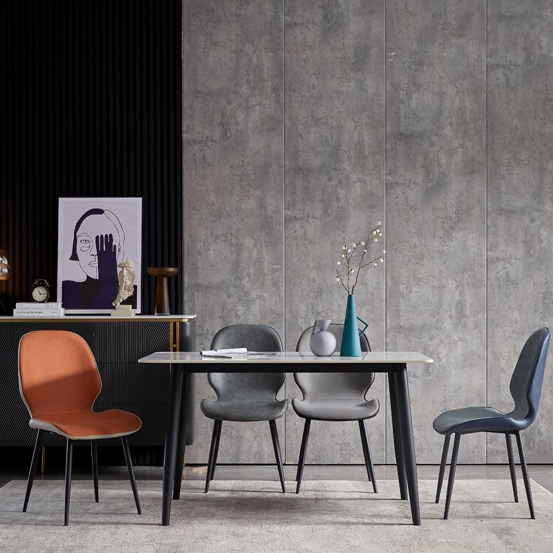 Sillas de comedor de cuero de estilo minimalista, sillas Wingback Parsons para cocina