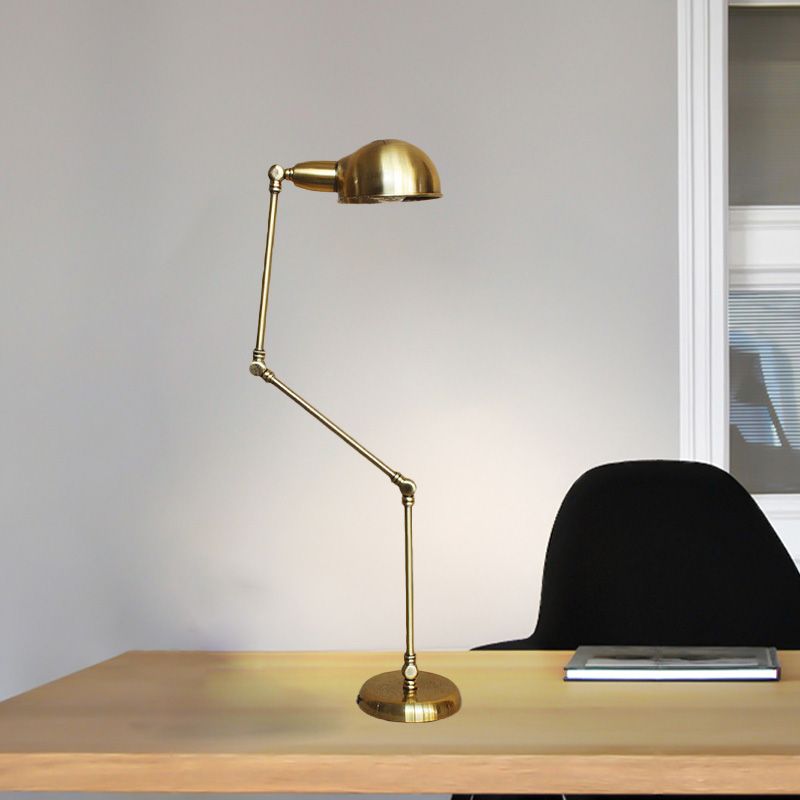 Swing Arm Bedroom Task Lighting with Dome Shade Retro Stylish Metal 1 Light Black/Brass Desk Light