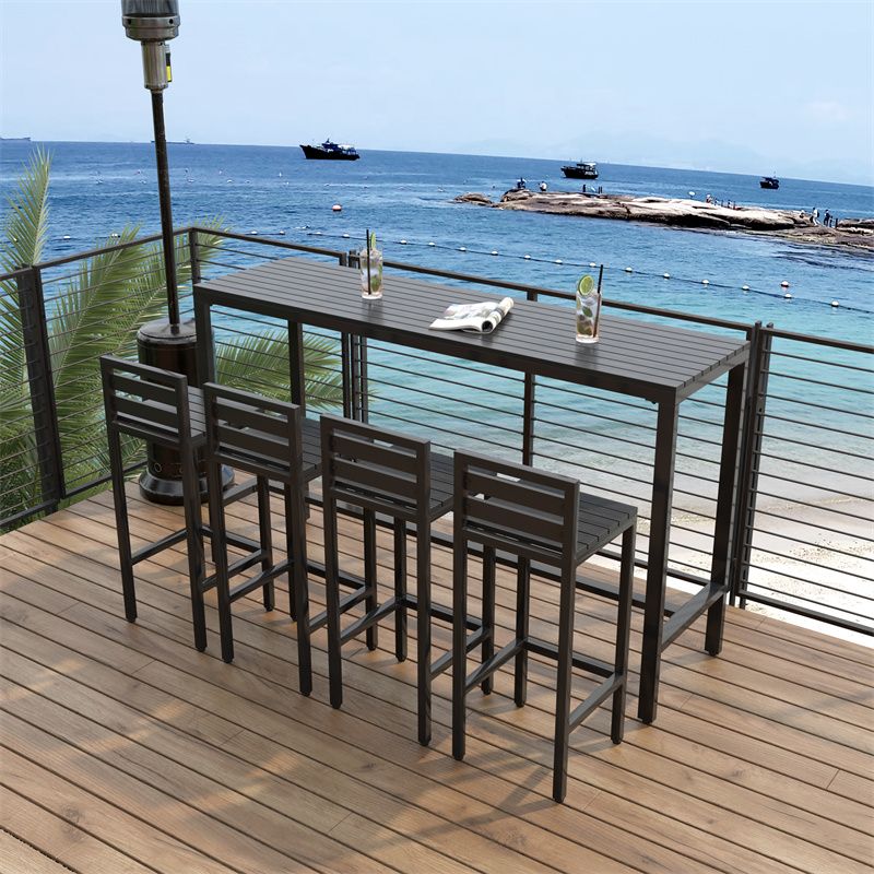 Industrial Metal and Wood Bar Table Outdoor Rectangle Bar Table with Trestle Base