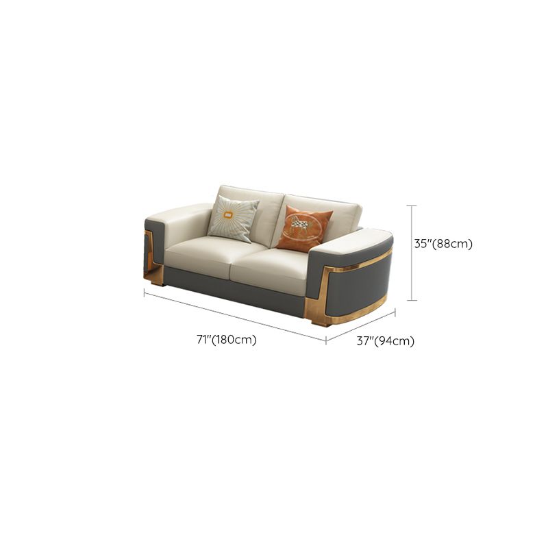 Glam Style Square Tufted Sofa Leather Sofa in Off-White for Living Room