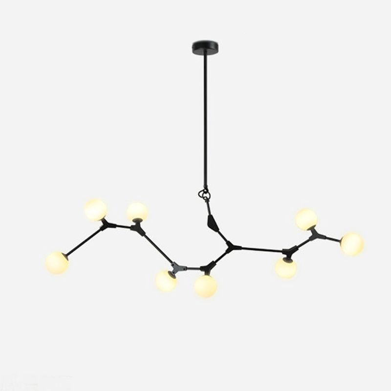 Black Molecular Island Light Modern 8-Bulb White Glass Suspension Light
