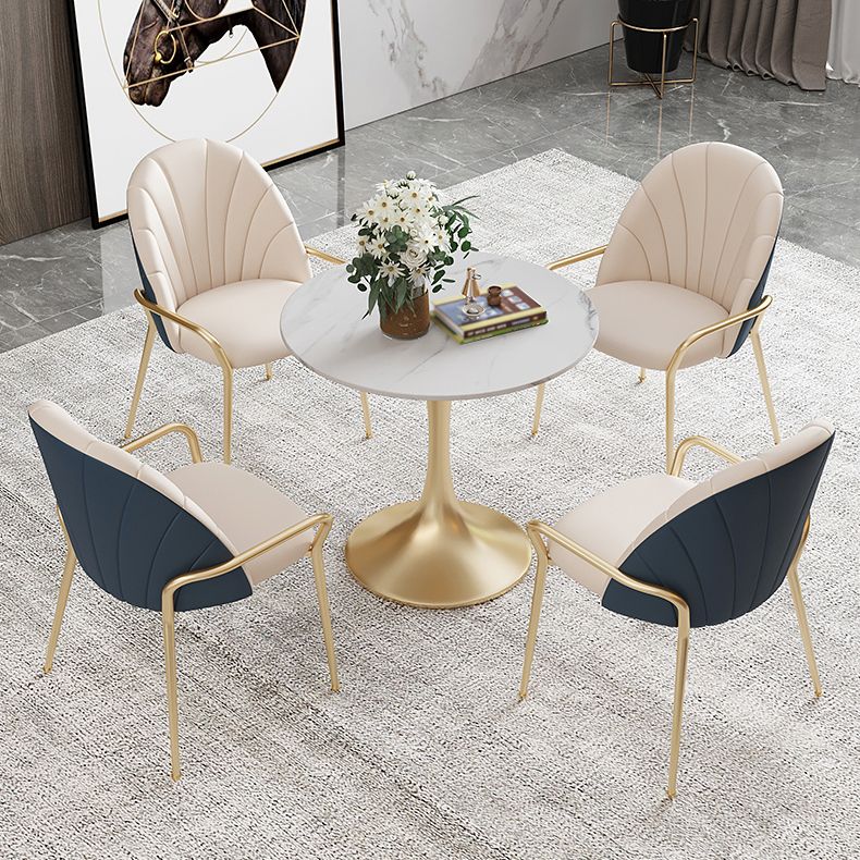 Metal Dining Arm Chair Glam Faux Leather Dining Room Chairs for Home Use