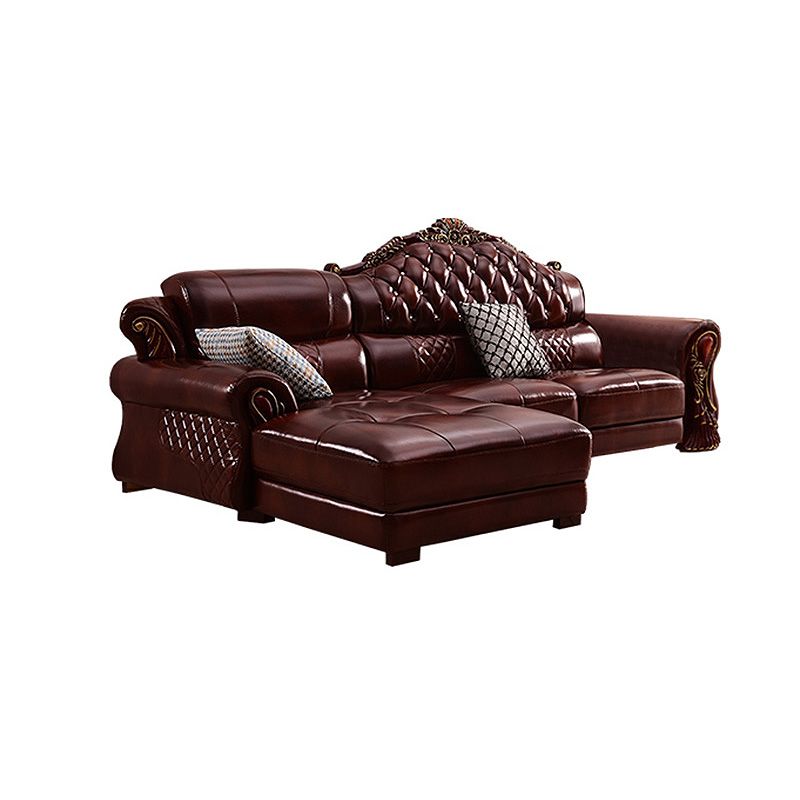 Genuine Leather Rolled Arm Sectional 36.22"High Camel Back Sofa, Dark Brown