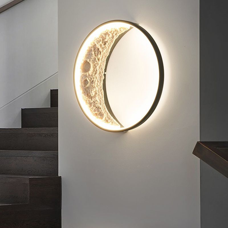 Modern Metal Wall Sconce Circle Shape Wall Light with Resin Shade for Bedroom