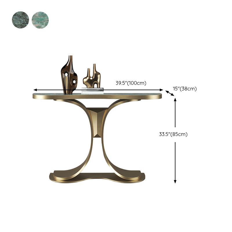 Glam Green Console Table Half Moon Console Sofa Table for Hall