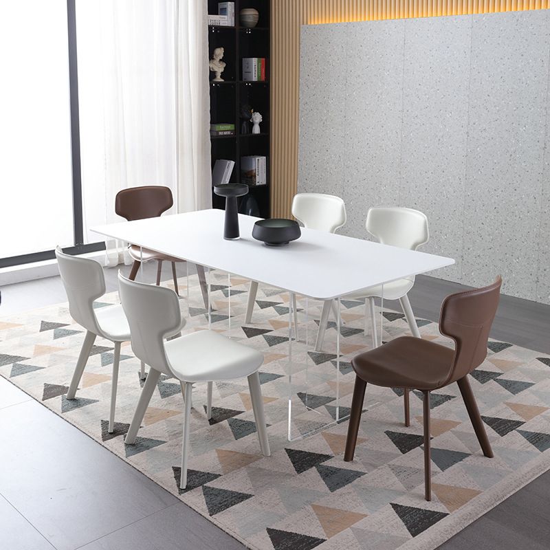 Faux Leather Dining Chairs Contemporary Arm Chairs with Metal Base