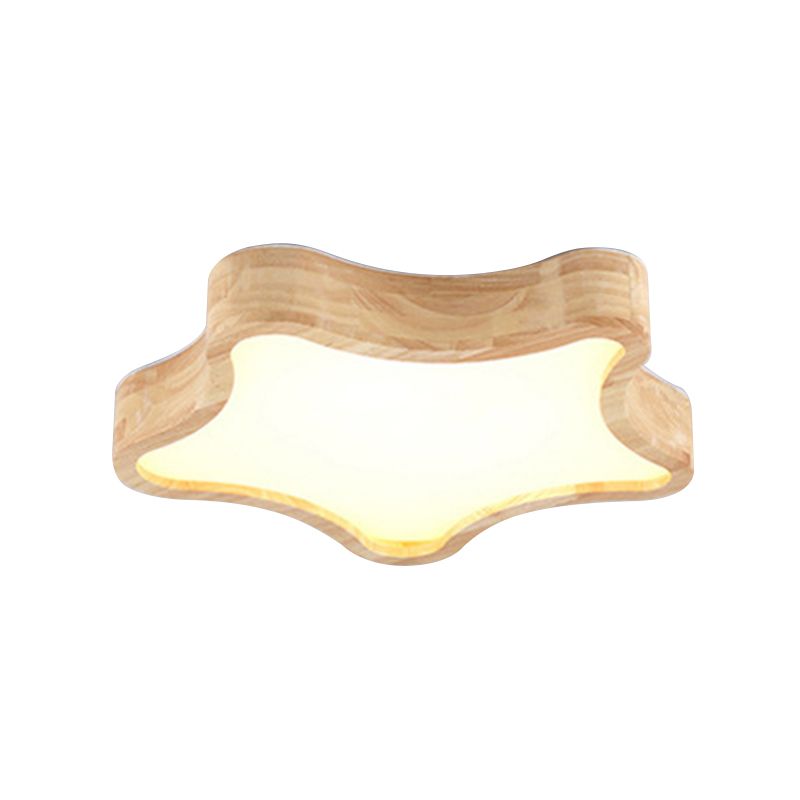 LED Bedroom Ceiling Flush Mount Light Contemporary Wood Close to Ceiling Lamp with Star Wooden Shade