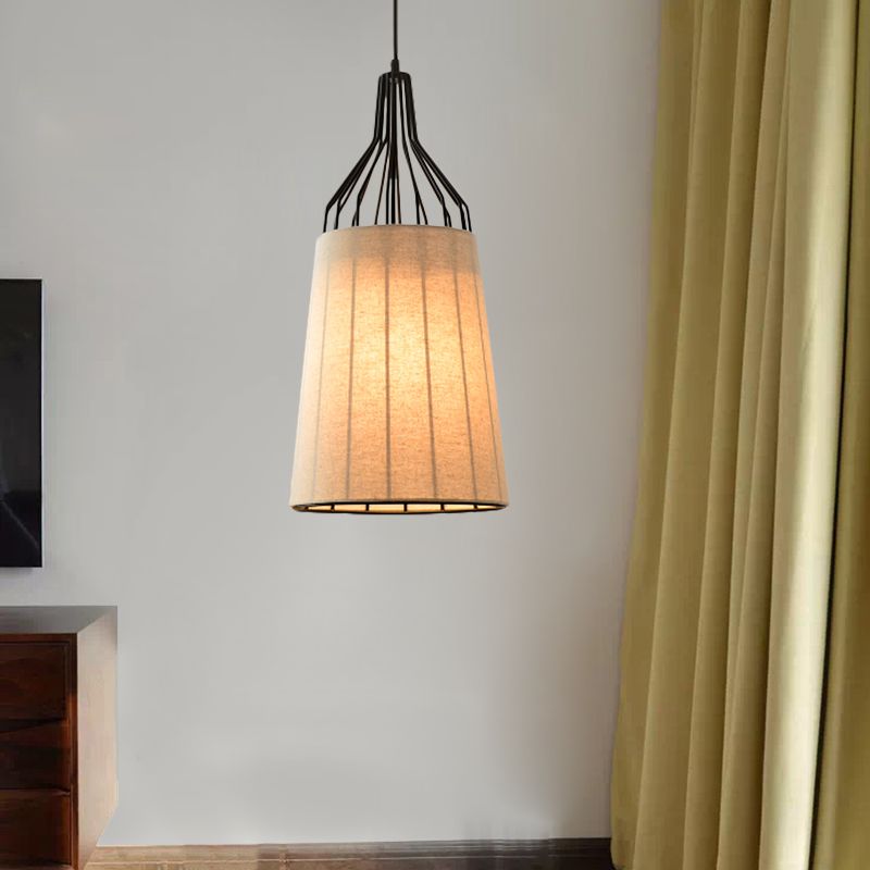 11“/14” W Vintage Tapered Ceiling Chandelier 3 Lights Fabric Suspension Light in Black/Coffee/Beige with Iron Frame