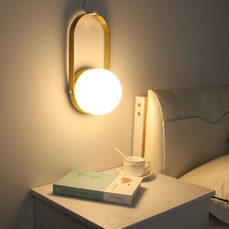 Globe White Glass Table Light Minimalist 1-Light Nightstand Lamp with Handle