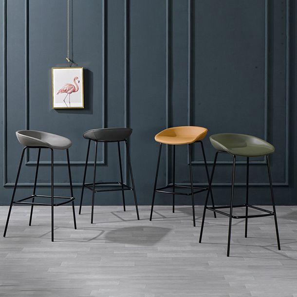 Modern Leather Counter Bar Stool Black Base Footrest Low Back Counter Stool