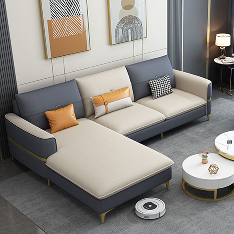 Scandinavian Faux Leather Sofa Square Arm Sofa with 2 Pillows
