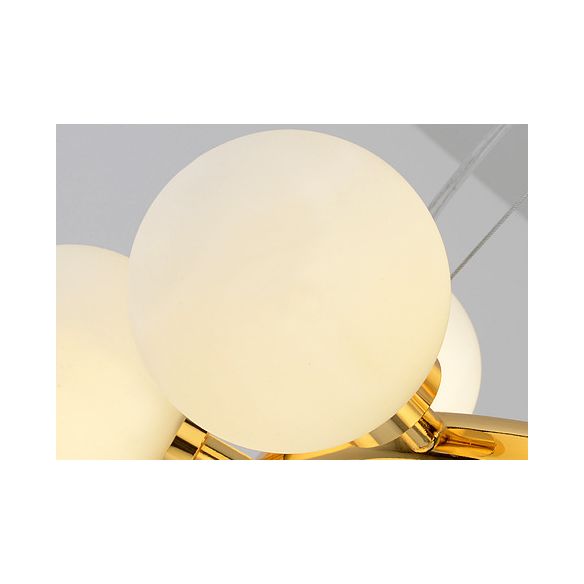 16 lumières Restaurant Island Lamp Minimaliste Gold Hanging Light avec boule blanc nulle