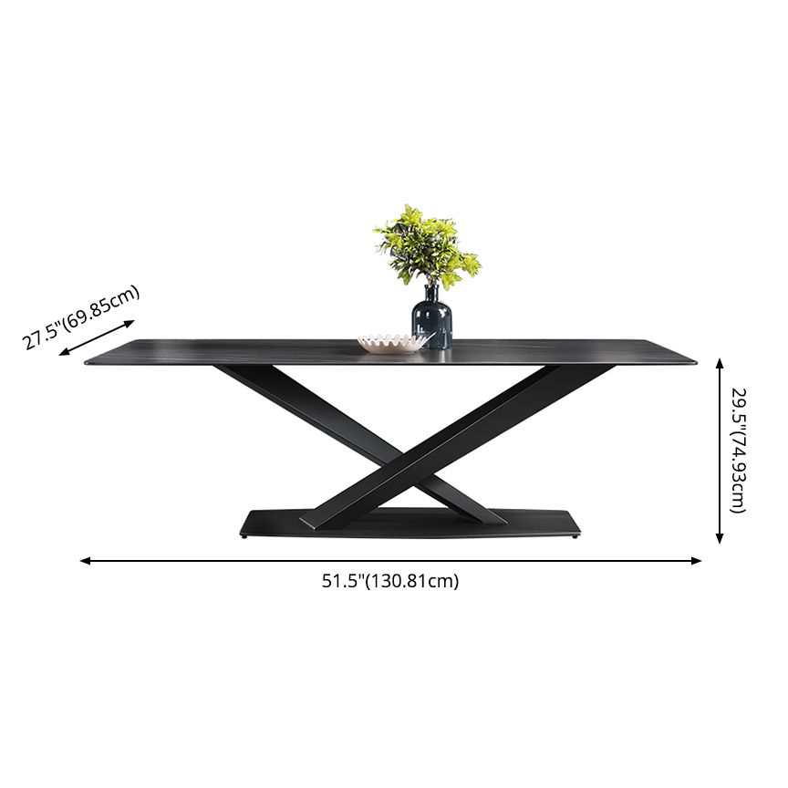Modern Sintered Stone Dining Room Set with Rectangle Top and Black Base Furniture