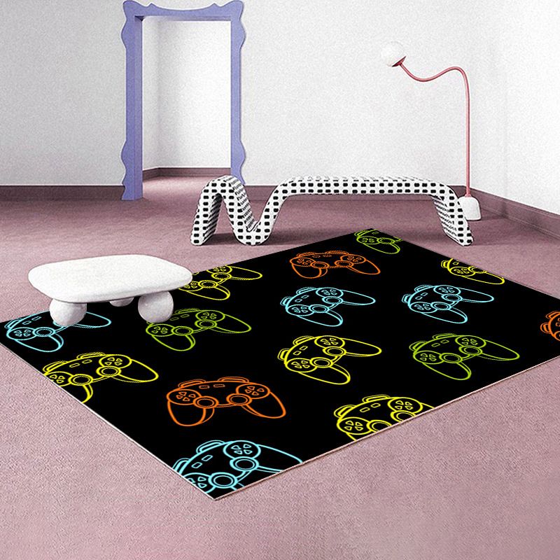 Casual Gamepad Print Carpet Polyester Area Rug Stain Resistant Rug for Living Room