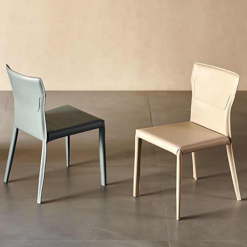 Metal Contemporary Home Side Chair with Leather Legs Matte Finish Dining Chair