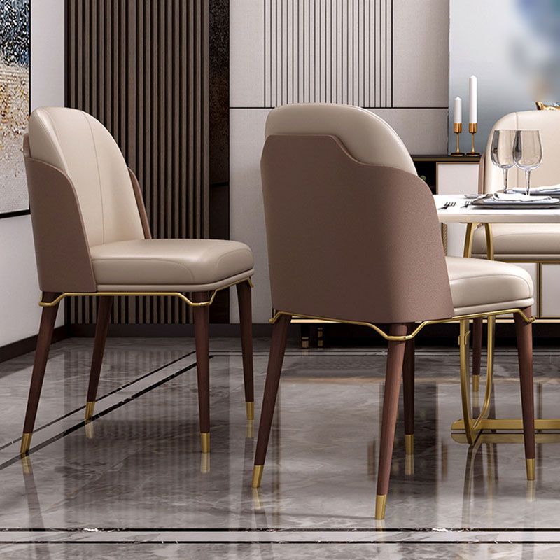 Scandinavian Style Leather Dining Chair for Home Armless Solid Back Chair