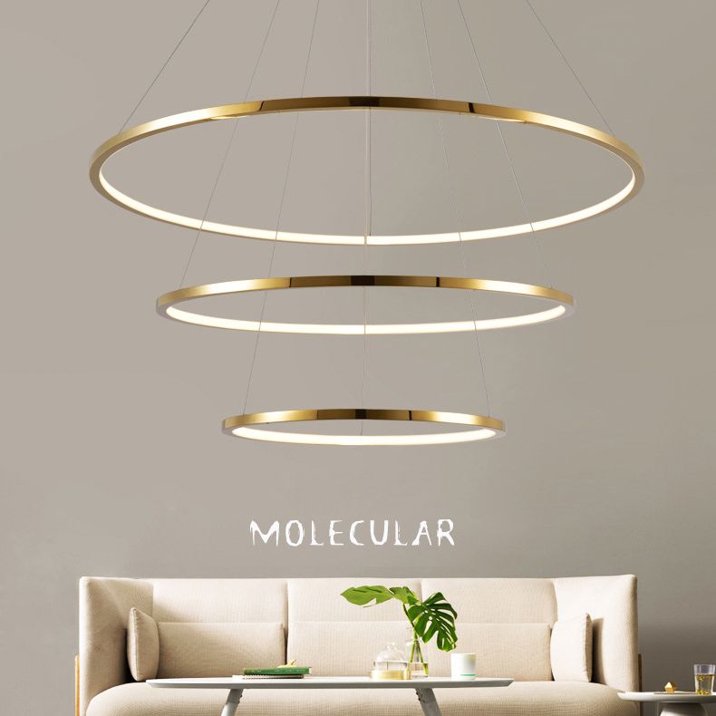 Multi-Layer Living Room Pendant Chandelier Metal LED Modern Hanging Light Kit in Gold