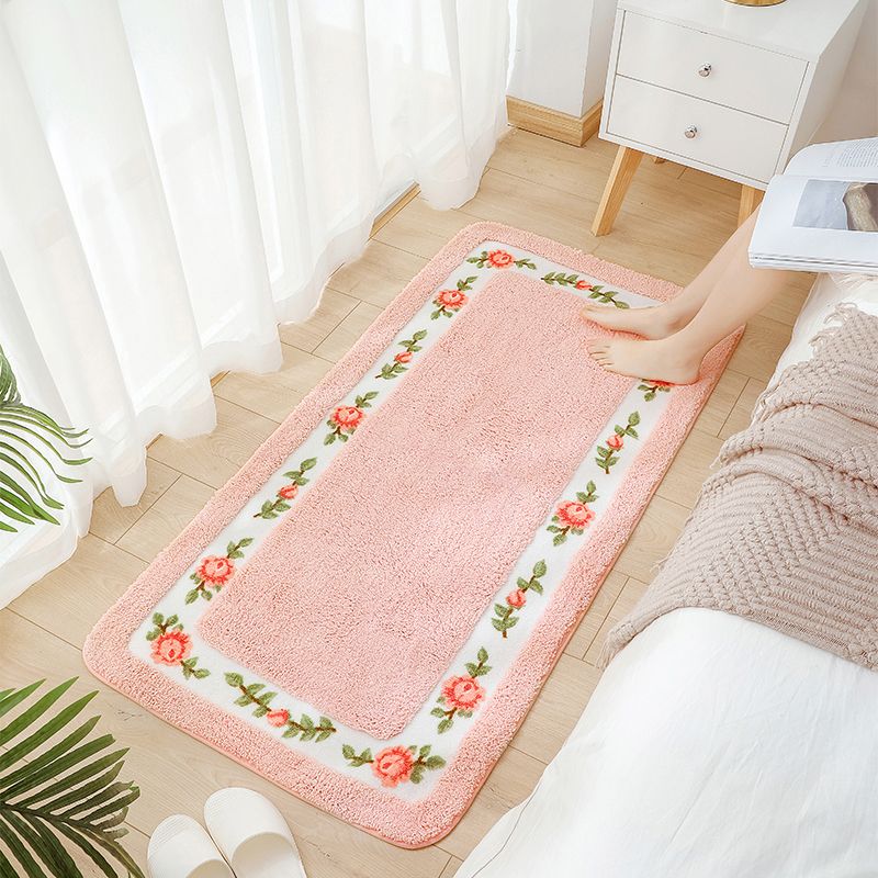 Tapis rose moderne en polyester fleur de tapis lavable pour le salon
