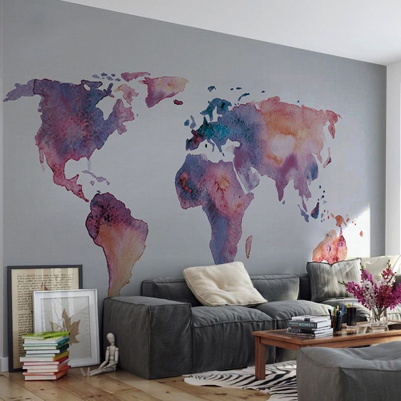 Moisture-Resistant World Map Mural Non-Woven Fabric Modern Wall Art for Reading Room