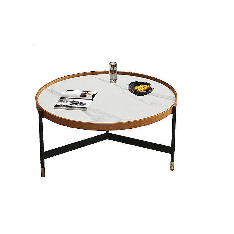 3 Legs Base Design Black Metal Base Rock Slab Top Round Coffee Table