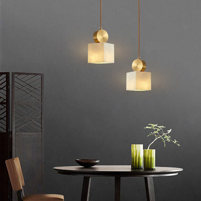 Brass Geometric Suspended Lighting Fixture Nordic 1-Light Faux Marble Pendant Light
